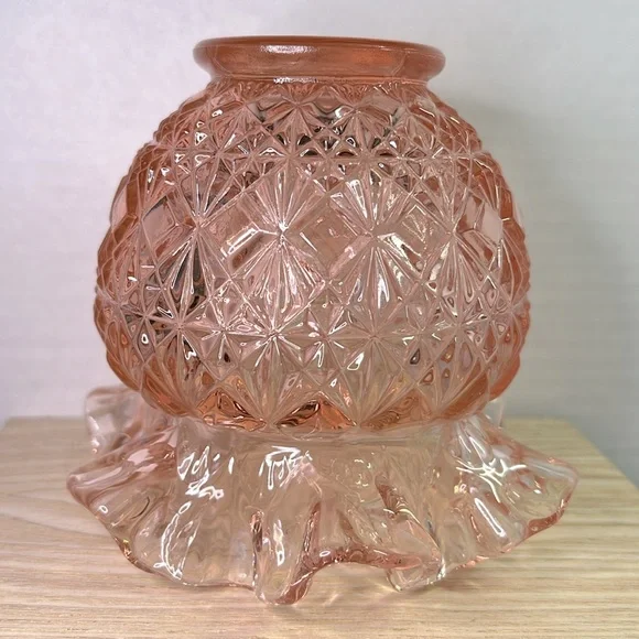 Vintage Fenton Glass Pink Dusty Rose Diamond Star Ruffled Vase – Signed